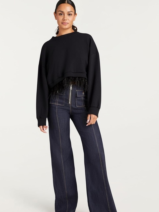 cinq a sept Tops - Cinq a Sept Albertine Black Sweatshirt with feather hem detail Size Medium